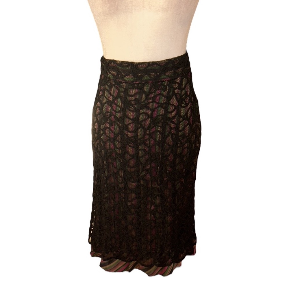 Anthropologie Neesh By Dar Black Crochet Lace Overlay Midi Slip Skirt - S